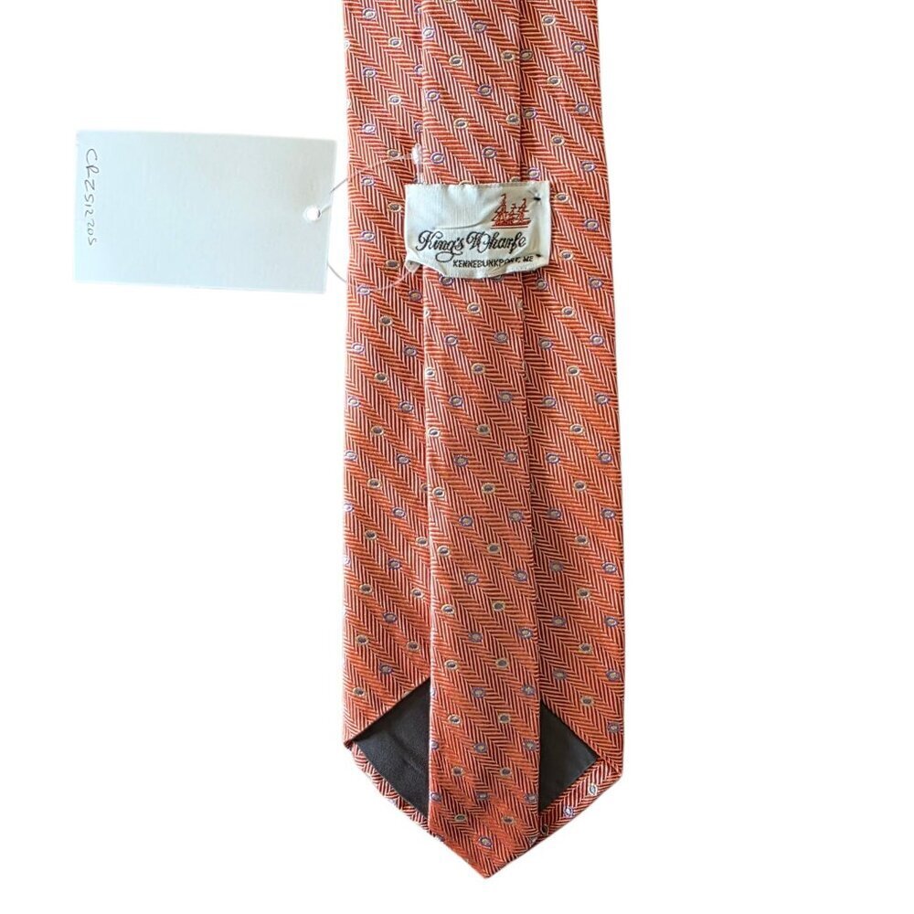 Kings Wharfe Vintage Silk Tie USA Made Coral Pink Herringbone Preppy Geometric - Picture 9 of 16